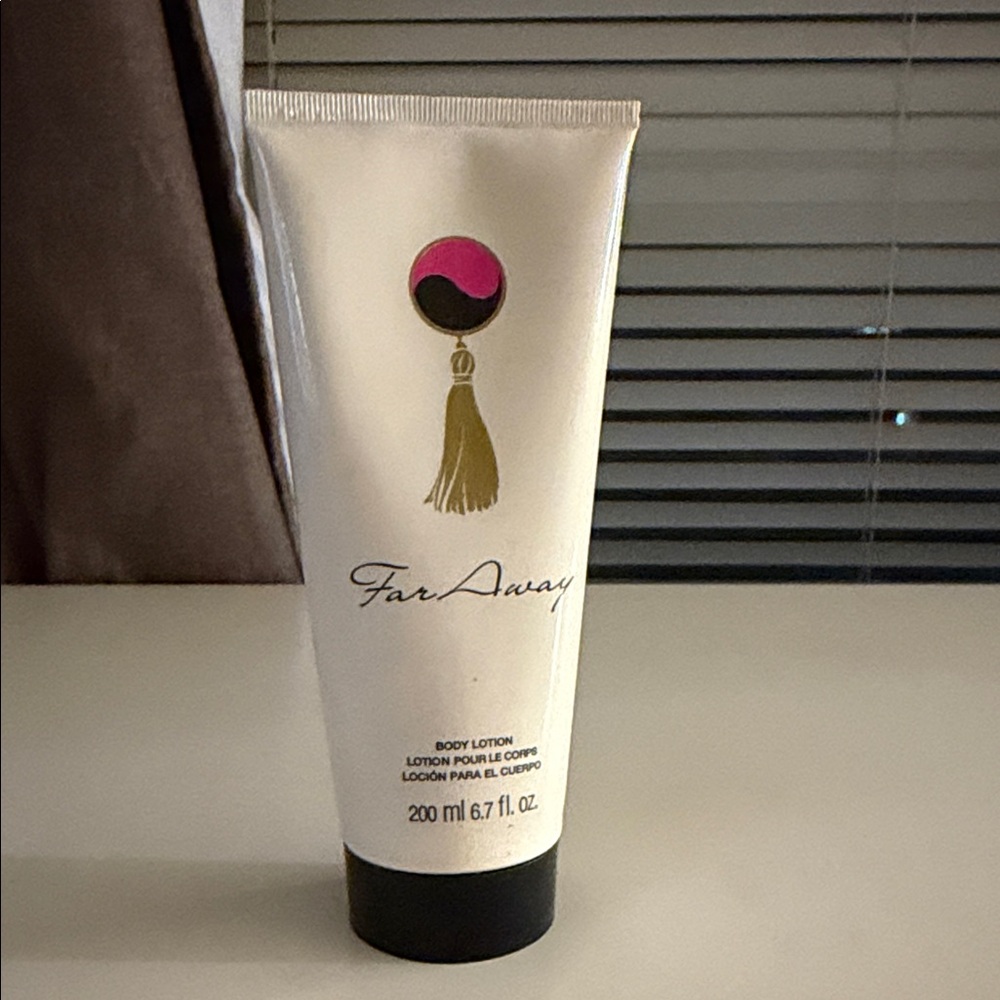 Avon Far Away Body Lotion with Pink and Gold Design